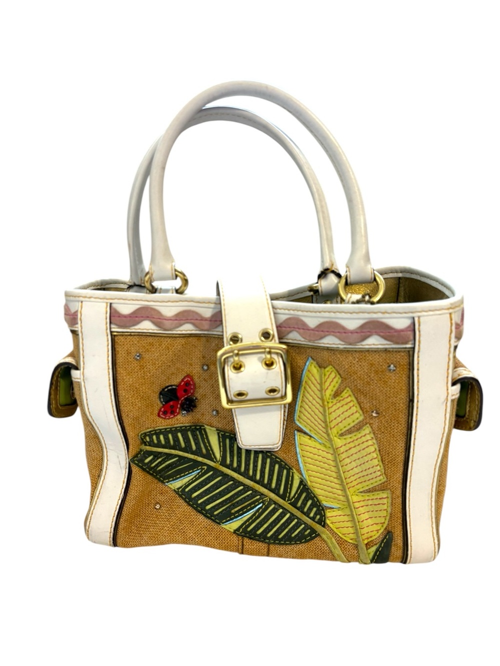 Coach Y2K Ladybug Motif Boxy Straw Tote Bag Limited Edition Purse Handbag Travel